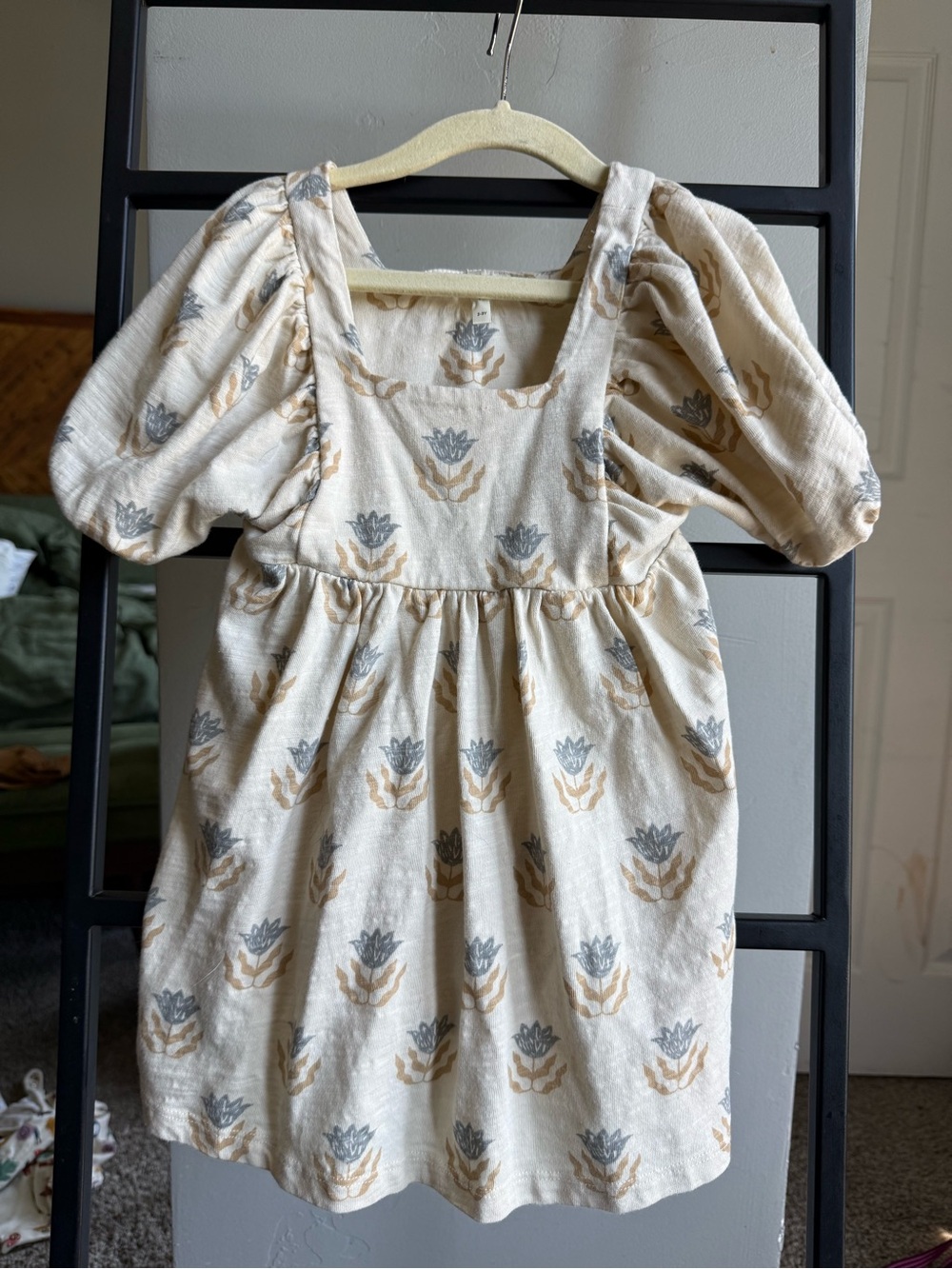 Rylee + Cru Floral Puff Sleeve Dress Ivory 2-3Y